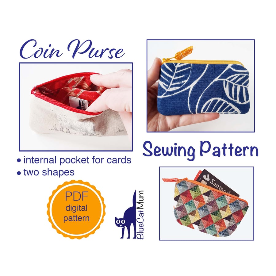 Coin Purse Sewing Pattern, PDF Digital Tutorial DIY Xmas Gift
