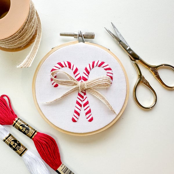 Candy Cane Embroidery Kit, Needlepoint Kit, Beginner, Christmas Craft Kit