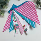 Handmade Fabric Bunting 7 Flags Butterfly, Gingham & Polka Dots