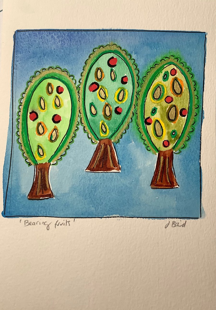 Bearing fruits. Original art. Trees. Mother tree. Picture. 