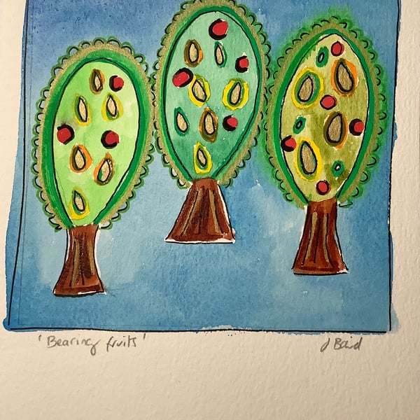 Bearing fruits. Original art. Trees. Mother tree. Picture. 