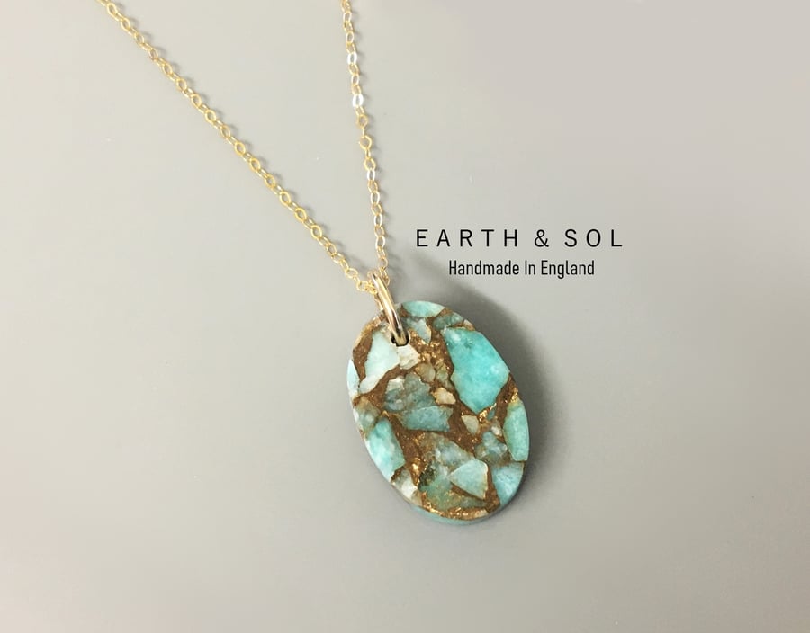 Natural Amazonite & Copper Gemstone Necklace. Kintsugi Gift