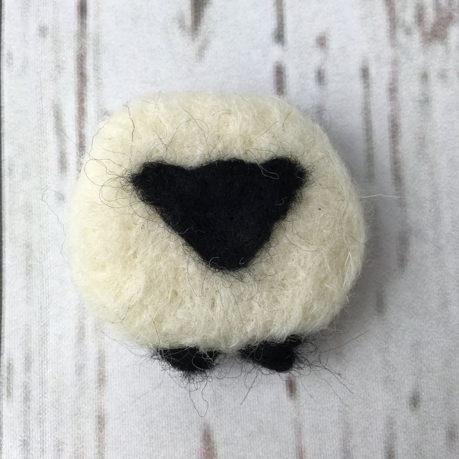 Needle felted sheep brooch