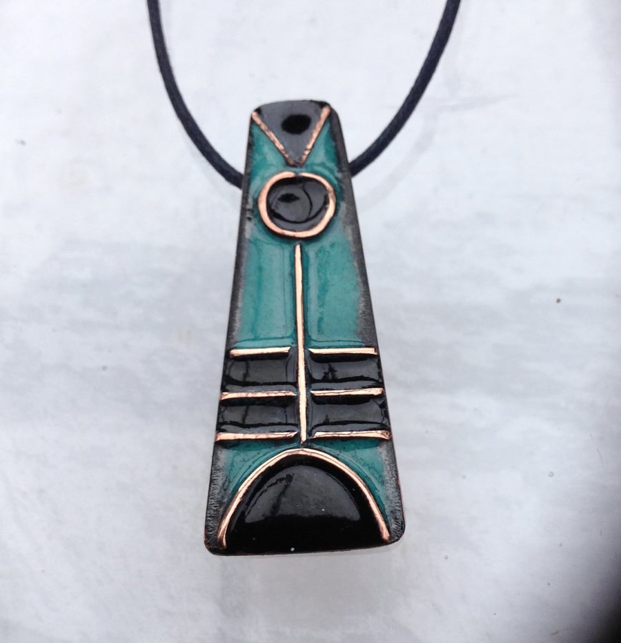 Enamelled copper pendant -TRIBAL DESIGN