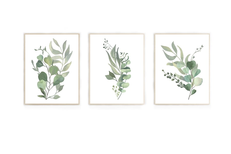 Greenery wall prints, eucalyptus wall decor, leaf wall art prints