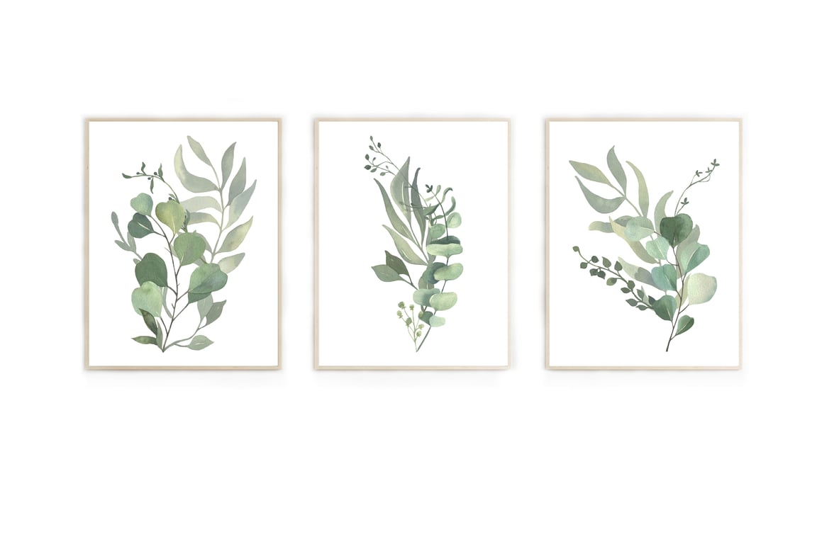 Greenery wall prints, eucalyptus wall decor, leaf wall art prints