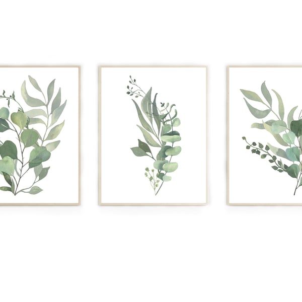 Greenery wall prints, eucalyptus wall decor, leaf wall art prints