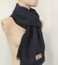 Harris Tweed Blue Black Herringbone Scarf , 200cm length by 33cm width