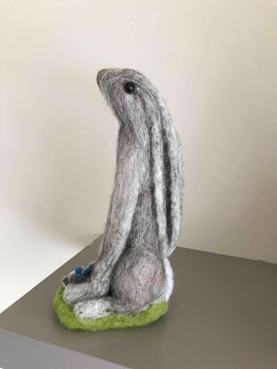 Moon gazing hare- needle felted-soft sculpture