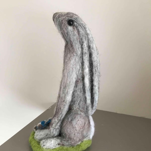 Moon gazing hare- needle felted-soft sculpture