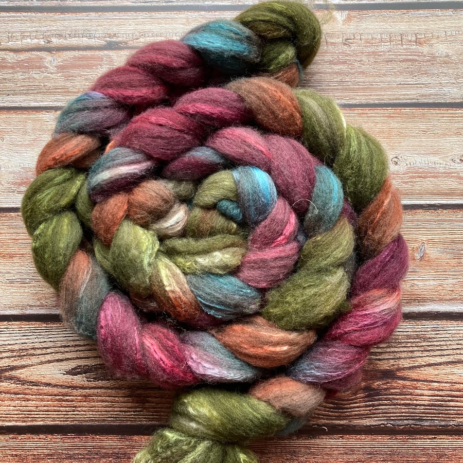 Grey Shetland and Silk Spinning fibre 100g Bumblethistle