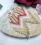 Handmade beaded boho fringe earrings in cerise, pink, pale pink and gold - Image 3
