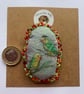 Handmade and hand painted fabric pin brooch with love bird design  - Image 2