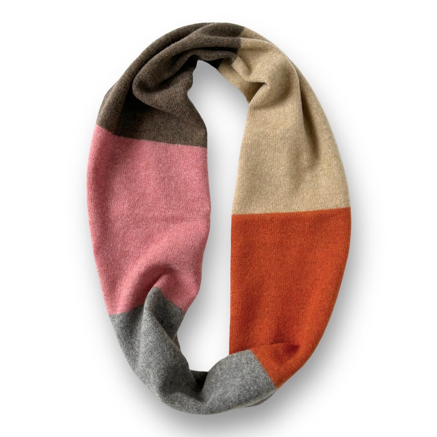 Colourblock Infinity Scarf - Orange Rose Grey
