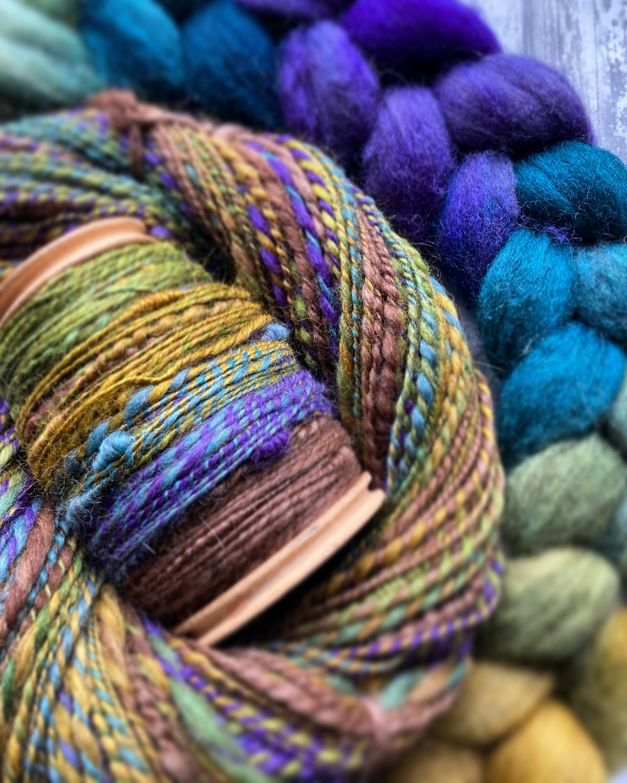 Polwarth, BFL & alpaca fibre 200g Bluebell Woods & 100g merino warp for Patti