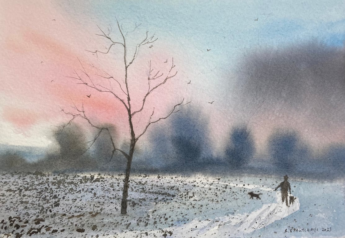 Early winter morning dog walking (Original Watercolour)