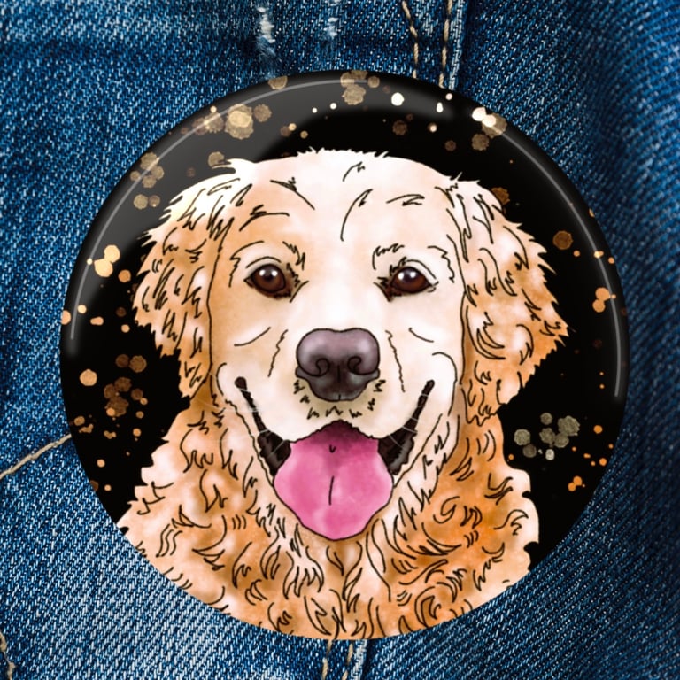 Golden Retriever Badge . Magnet . Pocket Mirror . Magnetic Bottle Opener