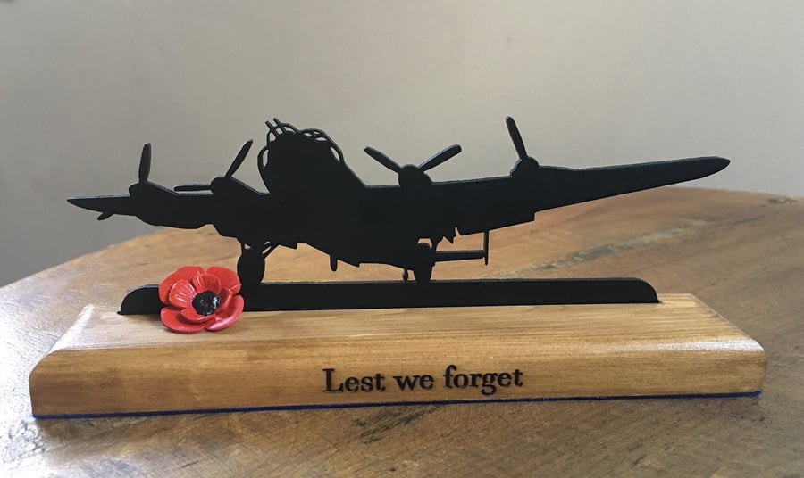 WW2 Lancaster silhouette with 3D poppy. Free delivery.