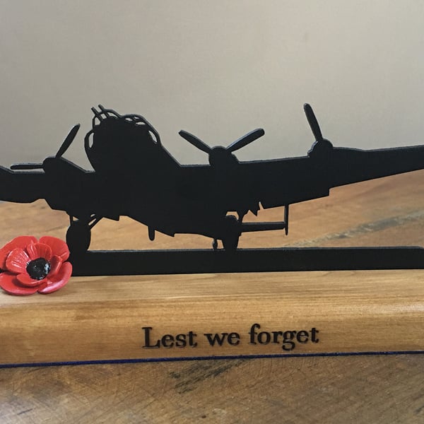 WW2 Lancaster silhouette with 3D poppy. Free delivery.