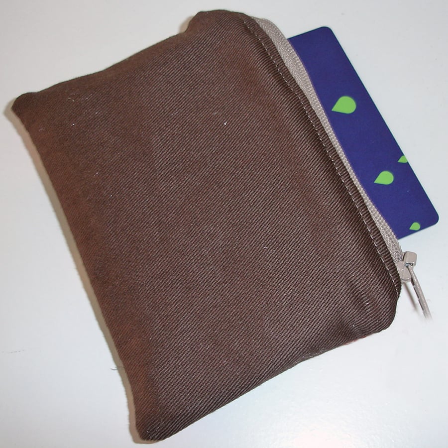 Brown Purse Zipped Coin Credit Card Size Purse Plain Dark Brown