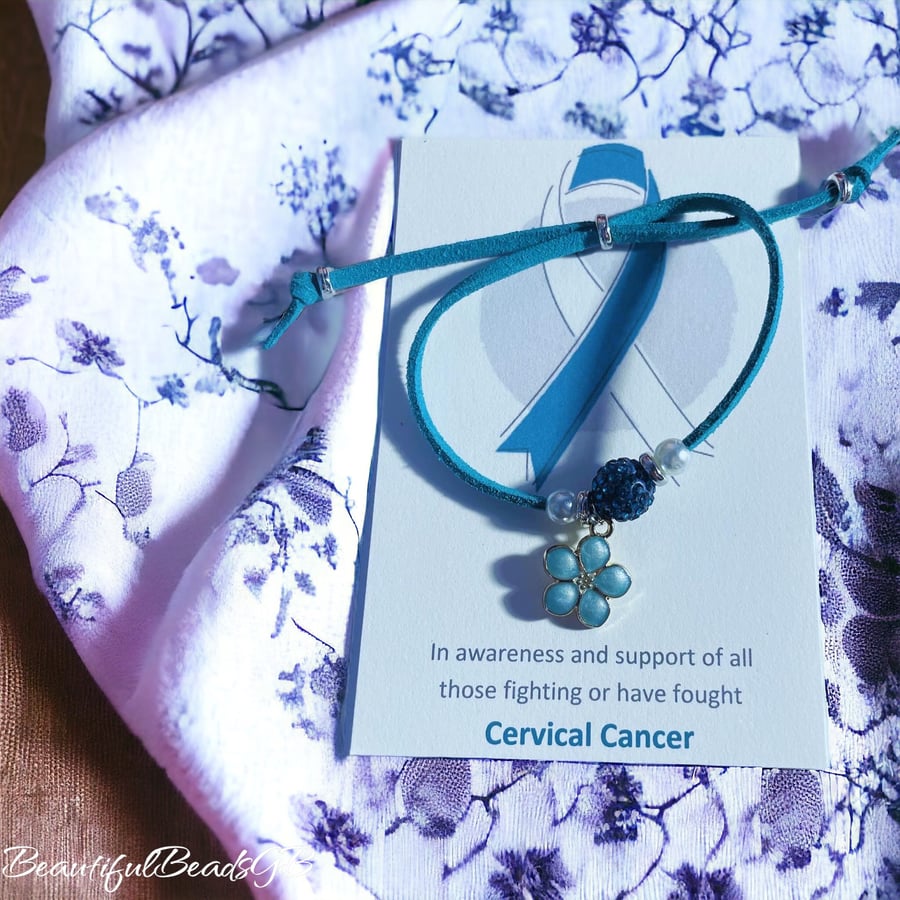 Cervical cancer awareness shamballa beaded adjustable suede effect bracelet 