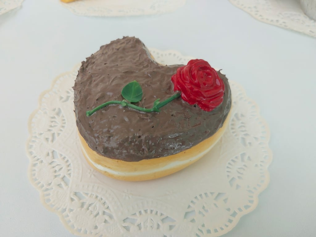 Fake Chocolate Heart Doughnut with Rose Valentines Day, Party Prop, Retail Shop,