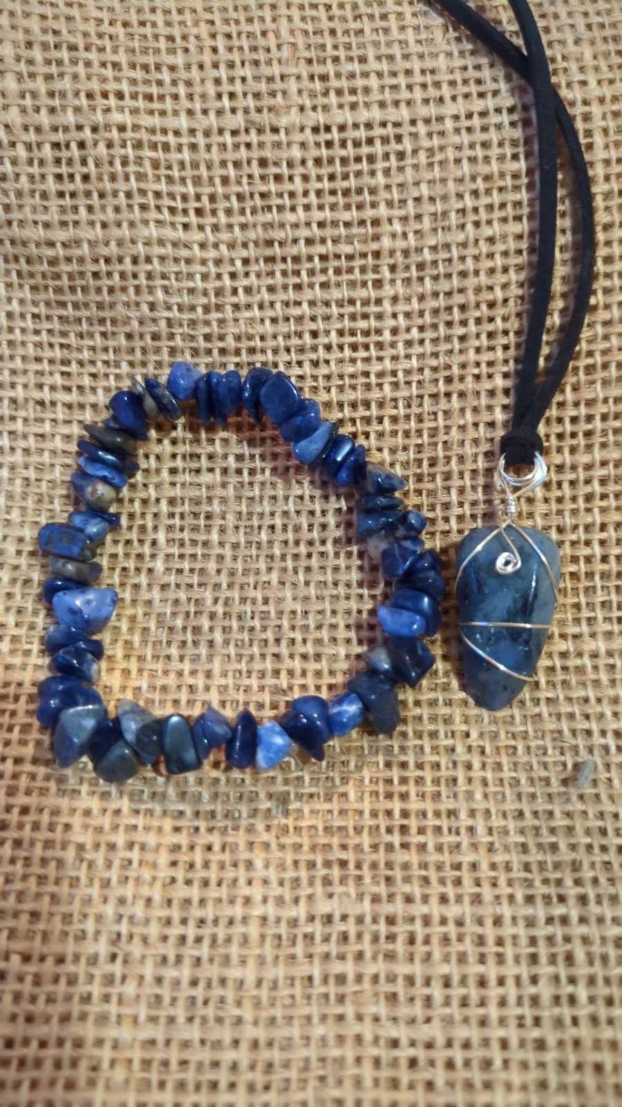 Sodalite wire wrapped pendant and bracelet gift sets