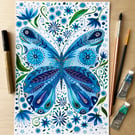 Blue Butterfly A4 Print