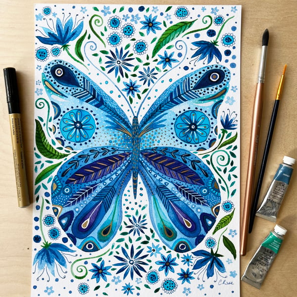 Blue Butterfly A4 Print