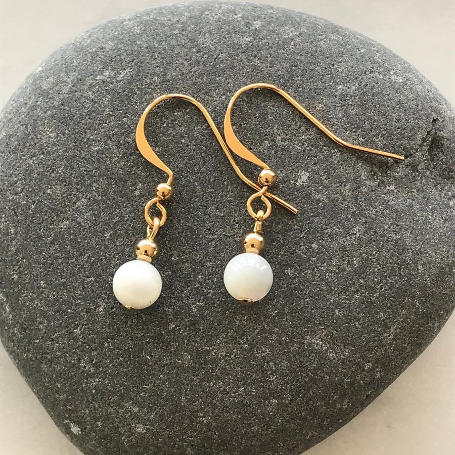 Mother of pearl white and gold earrings, gift for her, anniversary, gift for mum