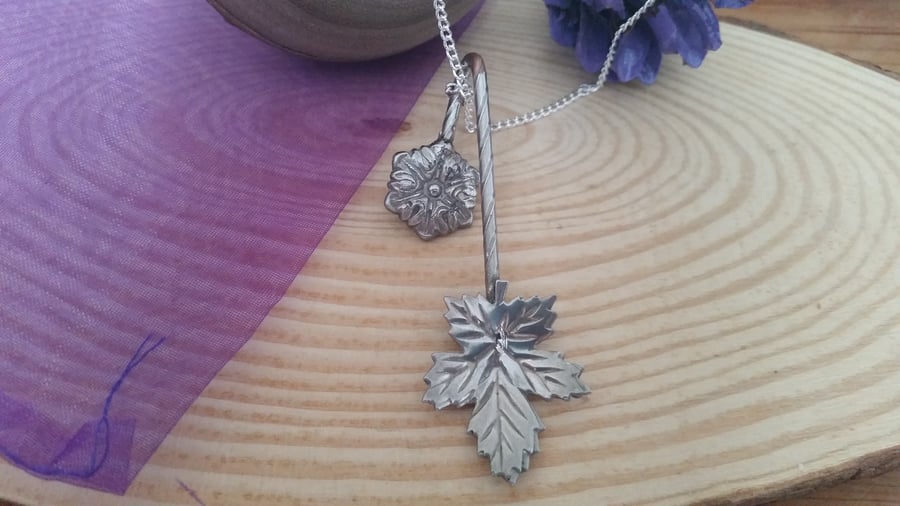 Upcycled Silver Plated Leaf Spoon Necklace SPN061514