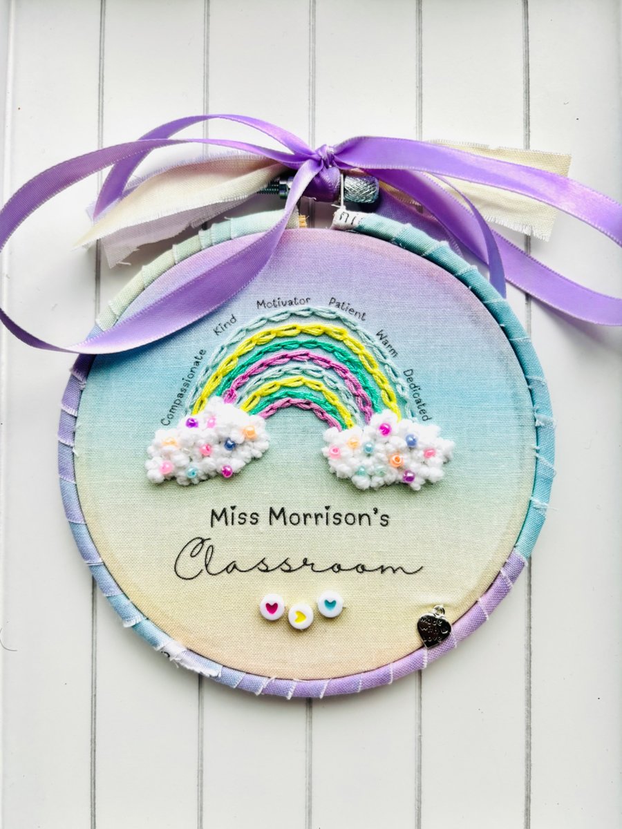 Personalised Teacher Gift, Embroidered Hoop, End Of Term Gift