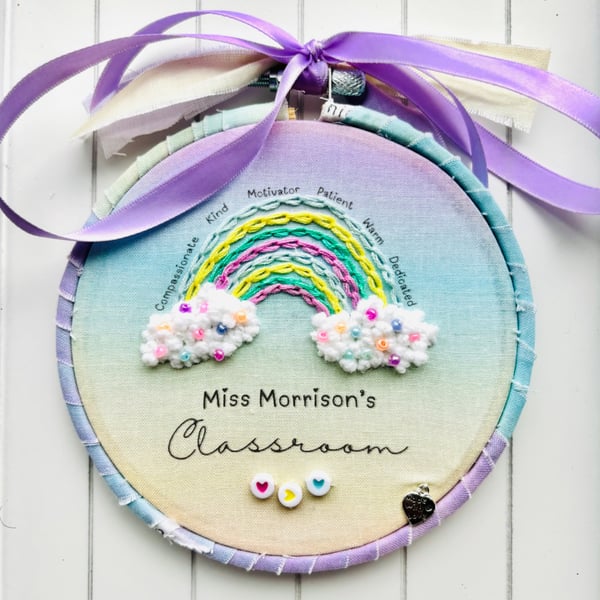 Personalised Teacher Gift, Embroidered Hoop, End Of Term Gift