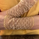 Gold colour mermaid scale look lace cuffs, long cuffs gold,costume wrist covers 