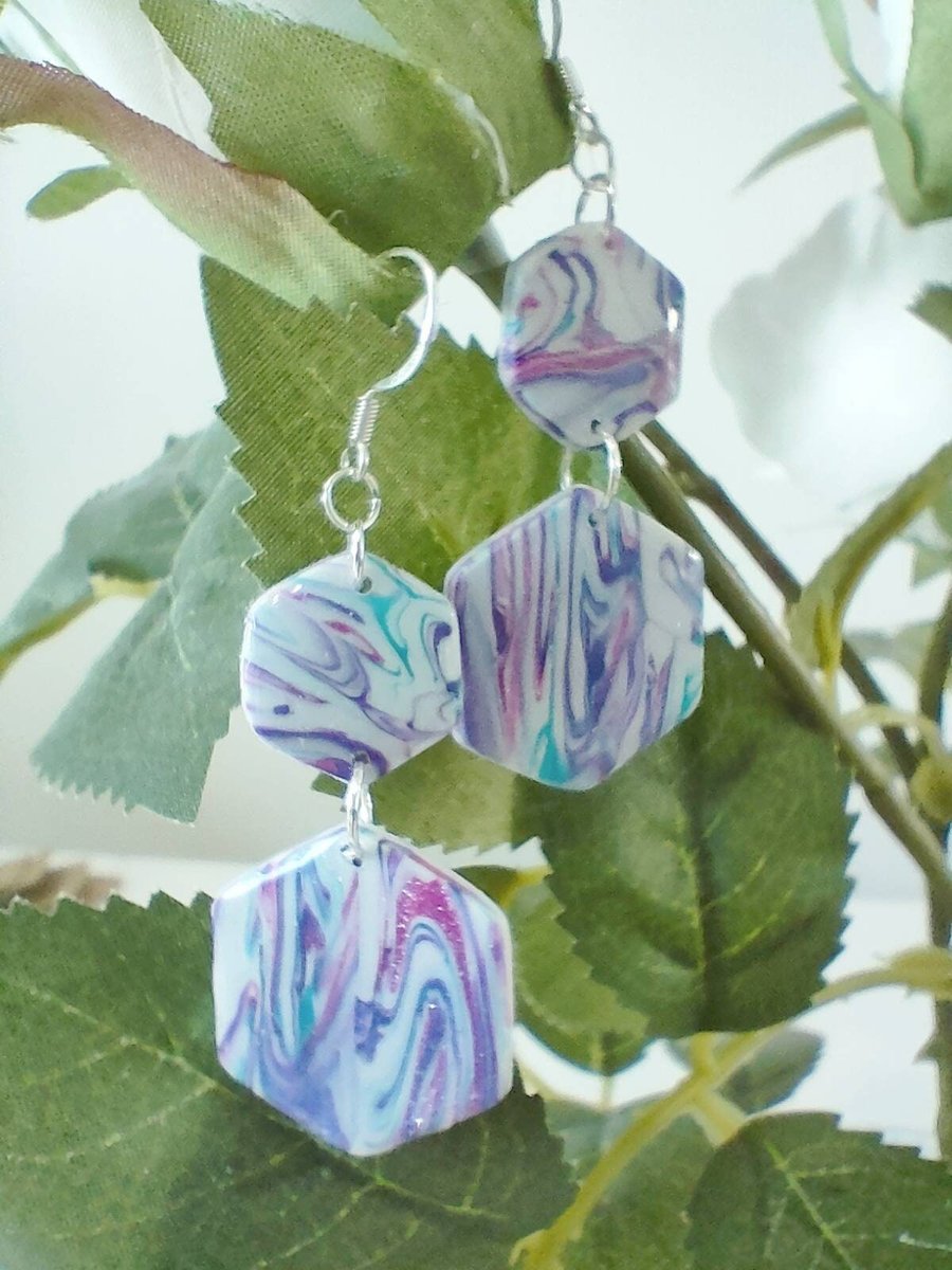 Hexagonal Polymer Clay Drop Earrings