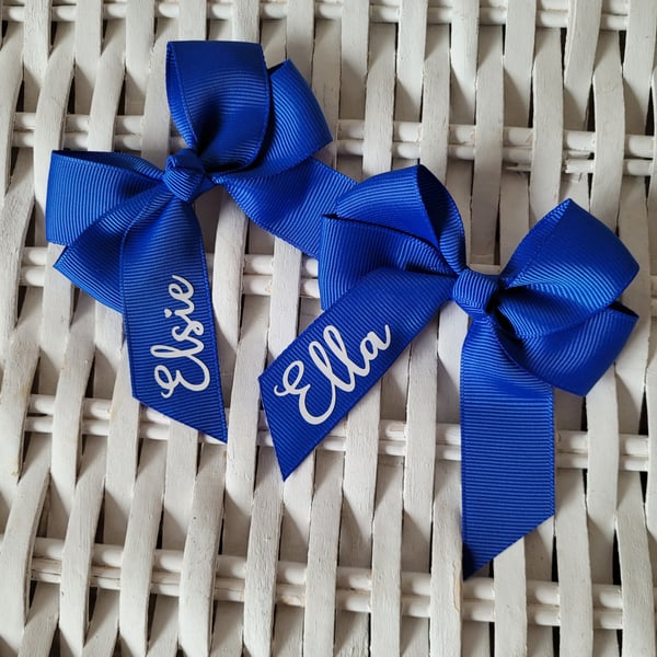 Personalised Hair Bow on Crocodile Clip in Royal Blue, School Hair Accessories 