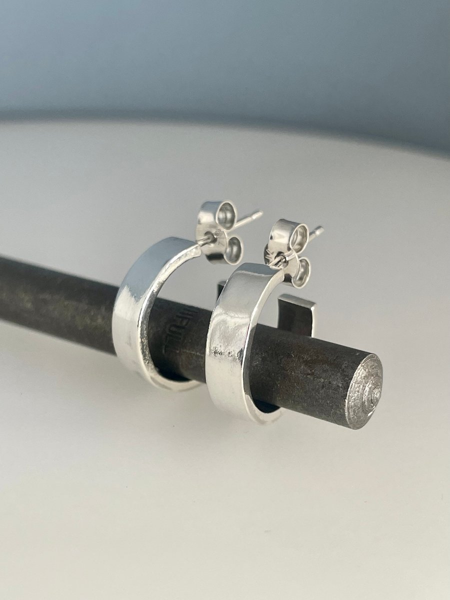 Sterling Silver Chunky Hoop earrings 15mm - 4mm Wide Plain-Smooth Handmade