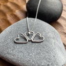 Triple heart pendant, three little hearts in sterling silver wire, handmade