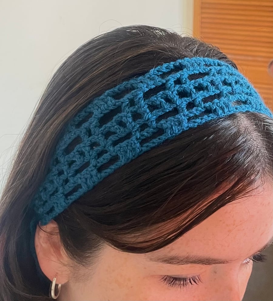 Blue Lace Crochet Headband