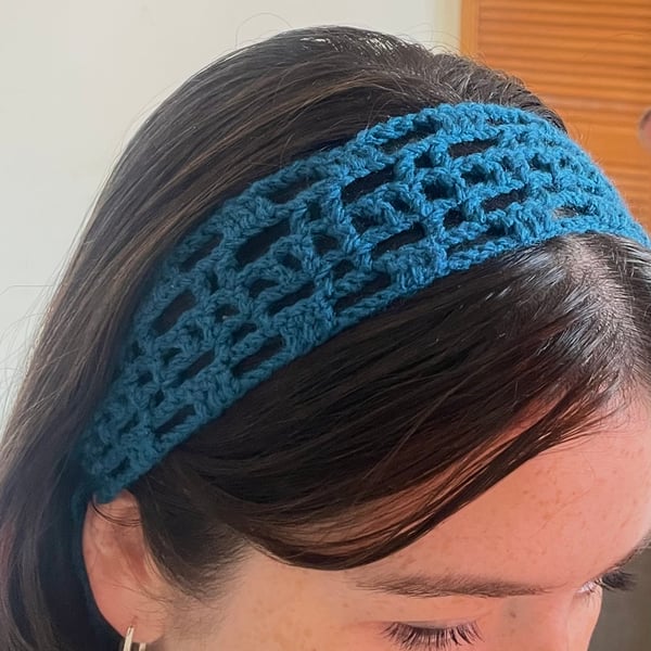 Blue Lace Crochet Headband