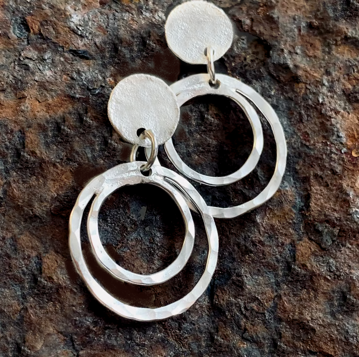 STERLING SILVER hoop stud earrings, Handmade Urban Jewellery