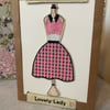 Handmade embroidered greetings card 1950s fashion 