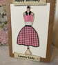 Handmade embroidered greetings card 1950s fashion 