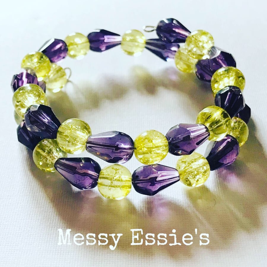Amethyst and citrine coloured glass bead bracelet 