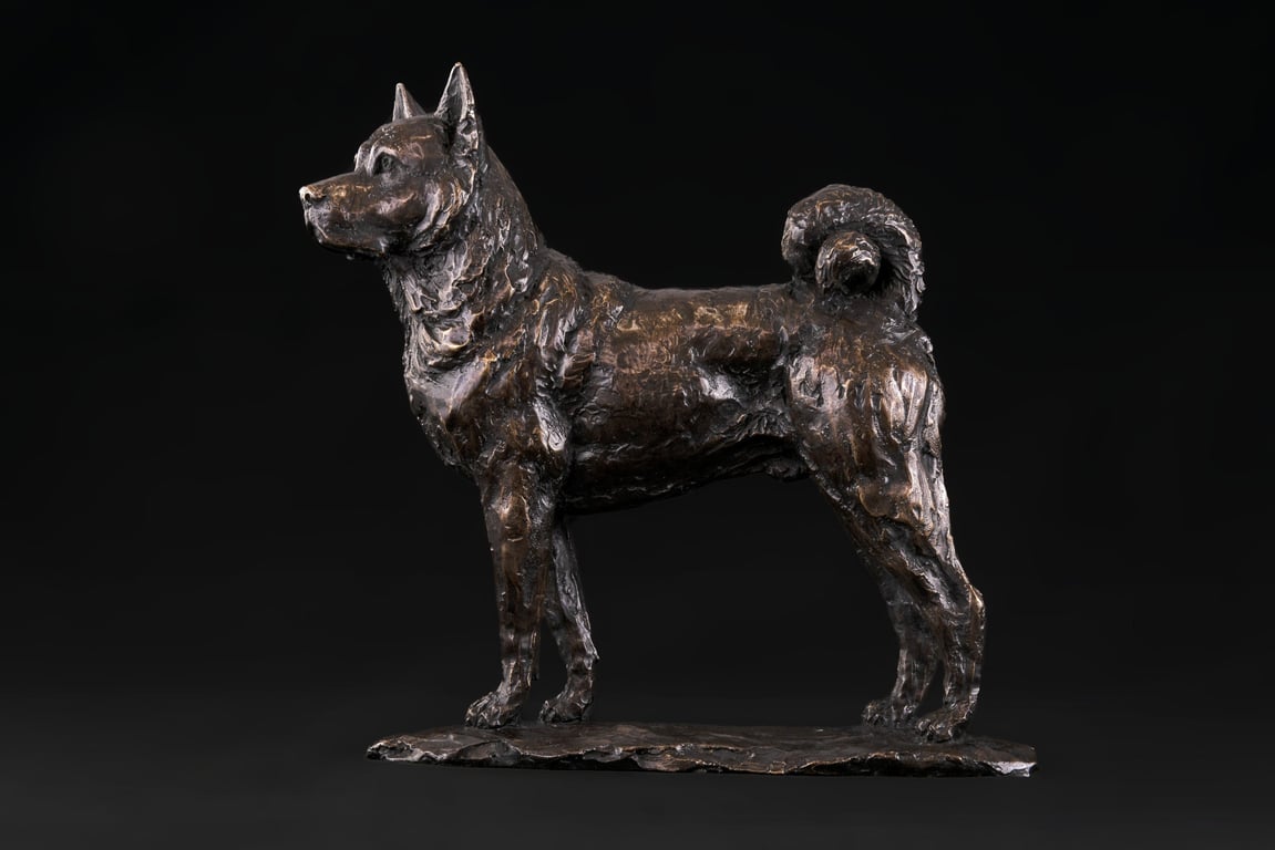 Foundry Bronze Standing Akita Animal Statue Small Bronze Metal Sculpture