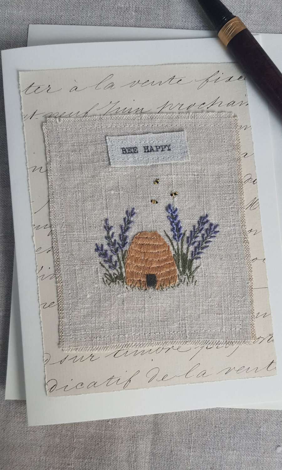 Hand embroidered blank greetings card