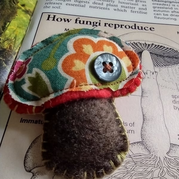 Felt and fabric Jolly Toadstool brooch