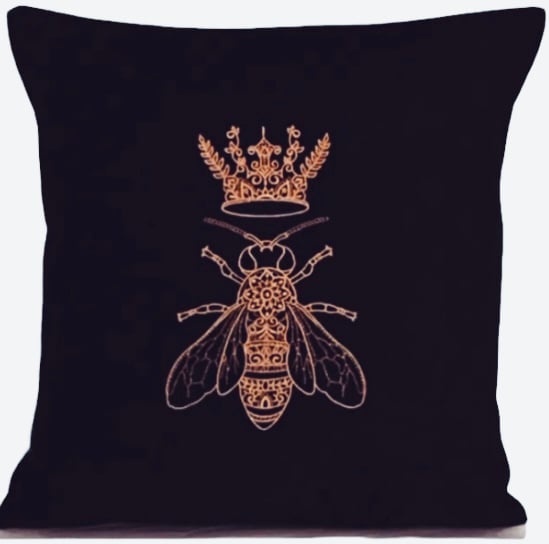 Rose Gold Queen Bee Embroidered Cushion Cover BLACK 