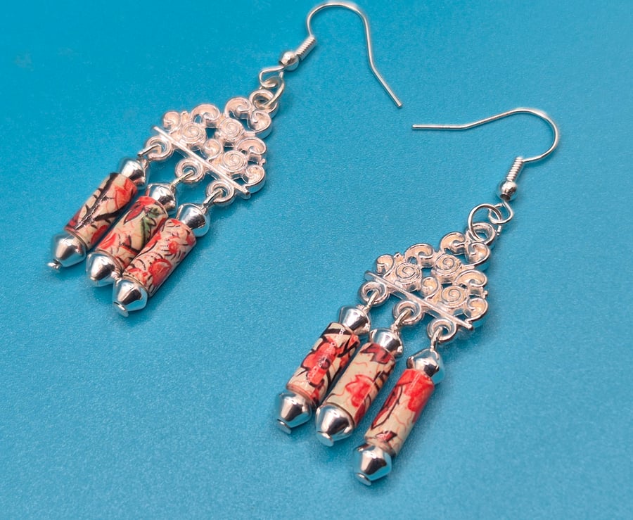 Pretty chandelier paper beaded earrings inspired by indian jewellery