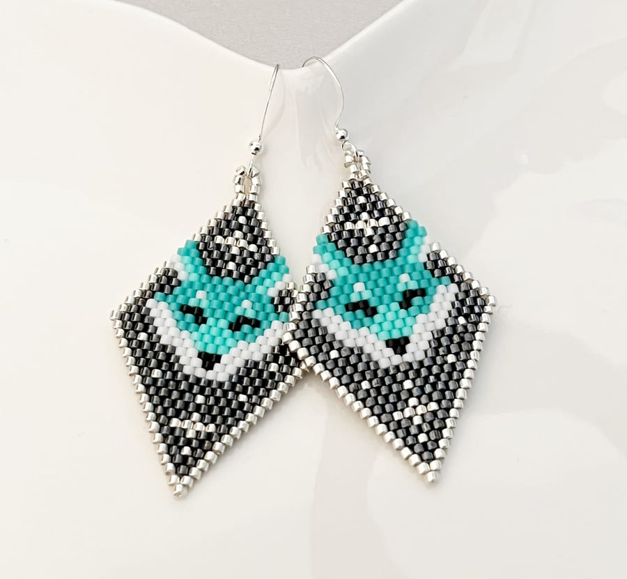 Blue fox beadwork earrings